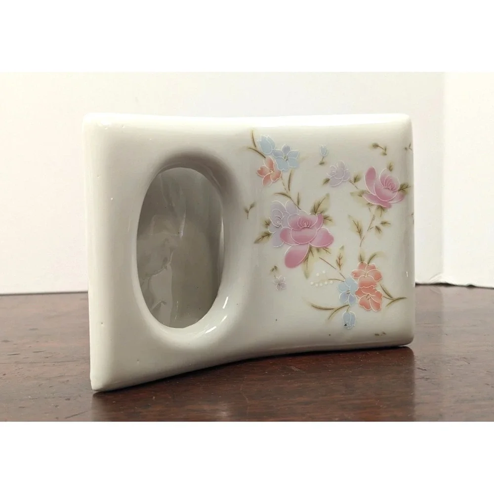 Vintage Shiah Yih ROC Porcelain Floral Picture Frame Pink Roses Taiwan 5x3.5